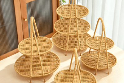 Divided rattan storage basket