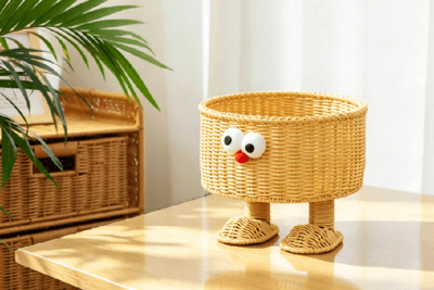 Square handled rattan basket