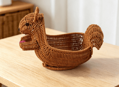 Wide-rim rattan basket