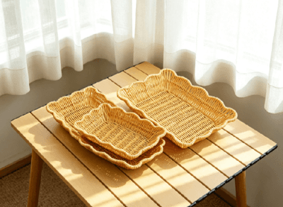 Flat rattan storage basket