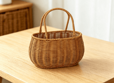 Double-handled rattan basket