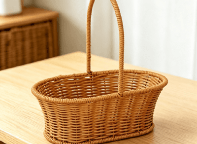 Two-tier rattan basket