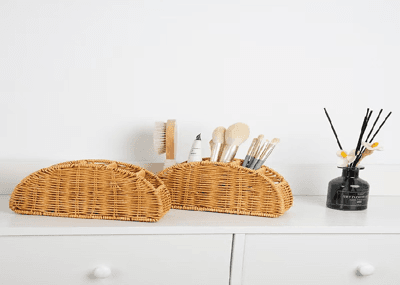 Long rattan serving tray