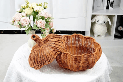 Open-top handled rattan basket